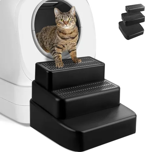 Miniatura 19 de Escalón para caja de arena, escalón para gatos, rampa, atrapador con función de filtro, fácil de limpiar, ideal para gatitos y gatos ancianos (negro)