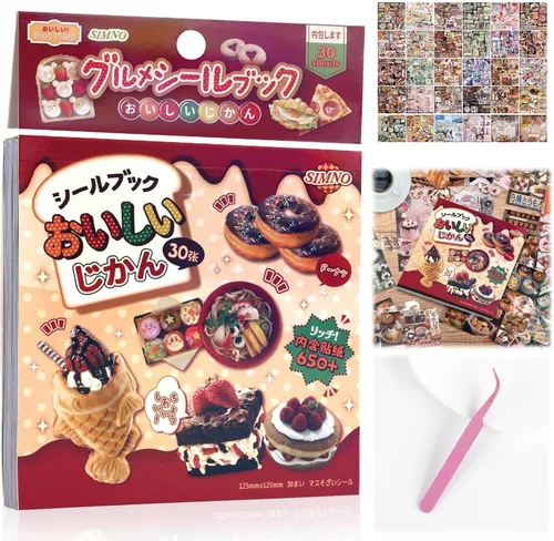 Miniatura 26 de Tmtains 45 hojas de calcomanías japonesas para álbumes de recortes, suministros de diario basura Heisei, más de 800 piezas de calcomanías coreanas