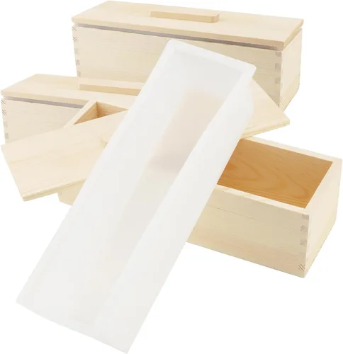 Miniatura 11 de Kit de jabón de silicona de 47 onzas, 3 piezas de jabón de silicona rectangular verde con 3 cajas de madera y 3 tapas, suministros de bricolaje