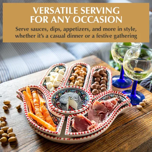 Miniatura 2 de Kamsah Hamsa - Plato para servir – 7 platos coloridos de cerámica pintados a mano para aperitivos, aperitivos, salsas y más – Platos decorativos