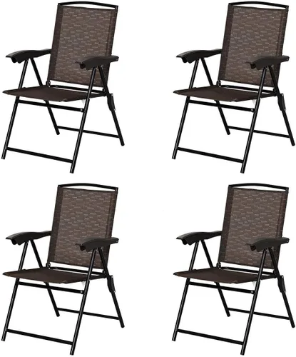 Giantex Juego de 4 sillas de comedor para patio, sillas plegables para exteriores, sillas ajustables con apoyabrazos, sillas de patio portátiles
