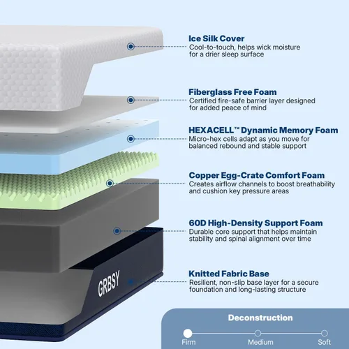 Miniatura 2 de Colchón firme de 12 pulgadas, colchón de espuma viscoelástica de gel refrescante con funda de seda de hielo lavable, alivio del dolor de espalda
