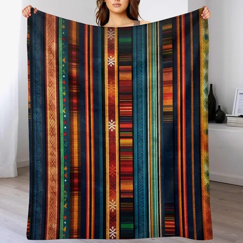 Miniatura 7 de Manta bohemia mexicana retro a rayas multicolor, manta bohemia étnica cálida de 30 x 40 pulgadas, suave manta de felpa mullida y acogedora manta