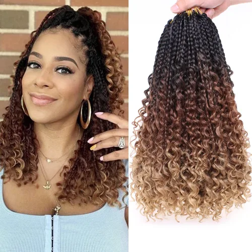 Miniatura 27 de COOKOO Cabello de Trenzas de Caja Bohemias de Ganchillo de 8 Pulgadas para Mujeres Negras, Paquete de 8, Cabello Sintético de Trenzas de Caja