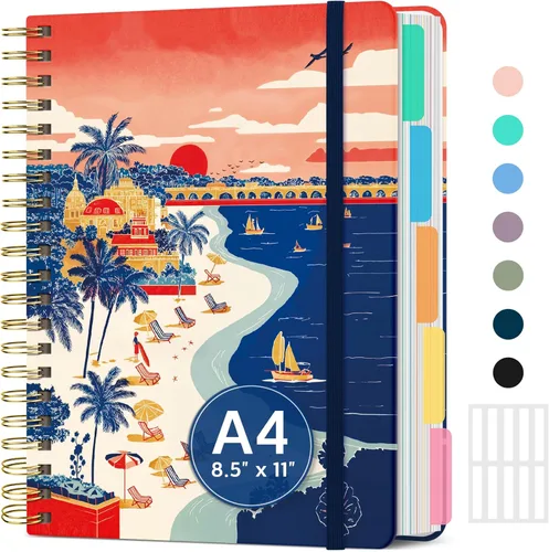 Miniatura 29 de Cuadernos grandes de espiral rayados para el trabajo con divisores y pestañas extraíbles, 8.5 x 11 pulgadas, bonito cuaderno de tapa dura de 5 A