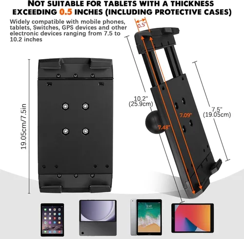 Miniatura 2 de Soporte de tableta de aluminio resistente a prueba de golpes para camión, base de taladro de bola de 1.5 pulgadas para automóvil, compatible