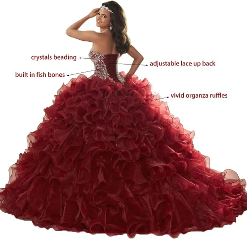 Miniatura 2 de Vestidos de fiesta de novia con cuentas pesadas para mujer, vestidos de organza con volantes, vestidos de quinceañera para Sweet 16