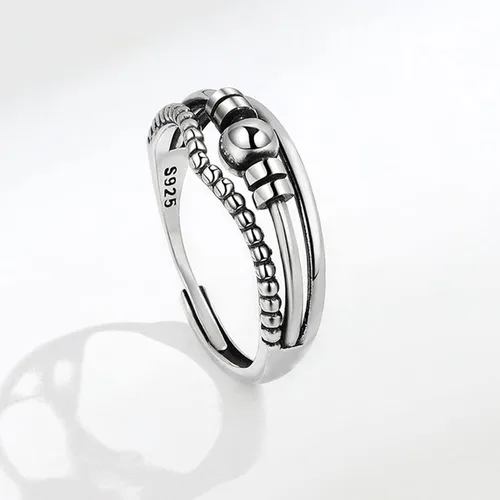 Miniatura 5 de Anillo de plata de ley 925 antiansiedad para mujeres y hombres, anillo de alivio de la ansiedad con cuentas, anillos giratorios para ansiedad