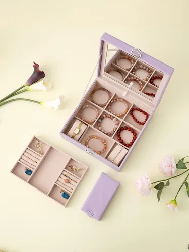 Miniatura 8 de AOSIFIEL Joyero con cerradura para organizador de joyas de viaje con espejo para mujeres, adolescentes y niños, estuche de joyería para estudiantes