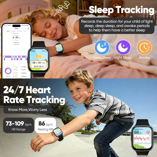 Miniatura 5 de Reloj inteligente para niños, no necesita aplicación/teléfono, pantalla táctil HD, rastreador de actividad física con frecuencia cardíaca, monitor