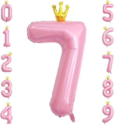 Miniatura 10 de Globo rosa con corona de 40 pulgadas con número 0, globo grande unido de papel de aluminio rosa claro Mylar con dígito de helio 0 para decoración