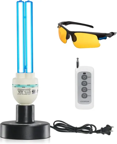 Miniatura 13 de Lámpara desinfectante UV de 36 vatios, paquete de 2 unidades, 72 W, con control remoto, potente luz UVC con base E26 para sótano, dormitorio