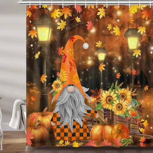 Miniatura 10 de MERCHR Cortina de ducha de otoño, lindo juego de cortinas de ducha de tela de cosecha de hojas rojas y doradas para baño, accesorios de decoración