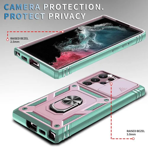 Miniatura 3 de Funda para Samsung Galaxy S22 Ultra 5G con ranura para tarjetero de cámara deslizante, grado militar, resistente, a prueba de golpes, funda de tres