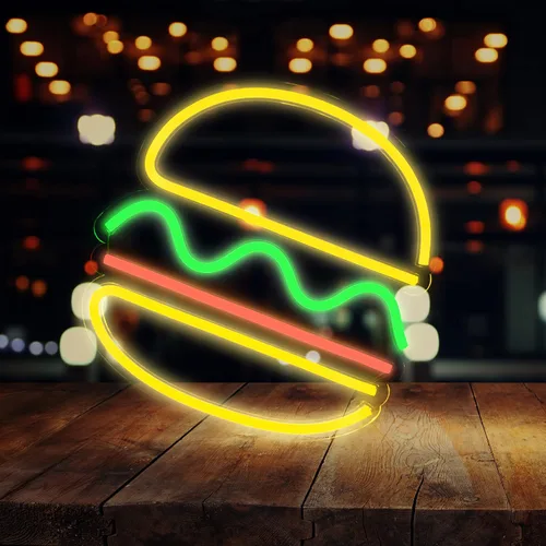 Letreros de neón de hamburguesa para decoración de pared, luz LED de neón colgante para restaurante de 12 x 12 pulgadas, letrero de neón