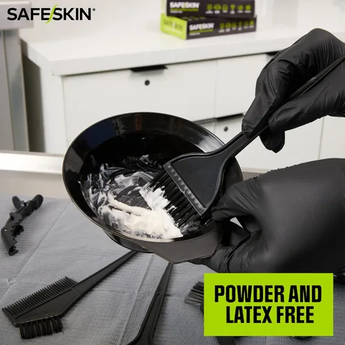 Miniatura 4 de SAFESKIN Guantes desechables de nitrilo negro, sin polvo, sin látex, tatuaje, preparación de alimentos, 3.5 mil