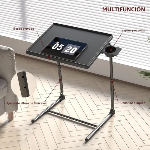 Miniatura 3 de Mesa con bandeja de TV, mesa de comedor ajustable para comer en el sofá con soporte para tazas, escritorio plegable con 6 ajustes de altura y 3
