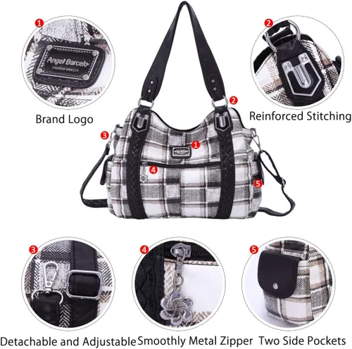 Miniatura 32 de Angel Barcelo - Bolsa de hombro amplia para mujer, diseño Hobo, cuero lavado