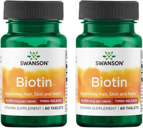 Swanson Biotina - Liberación temporal 10,000 mcg 60 pestañas (paquete de 2)