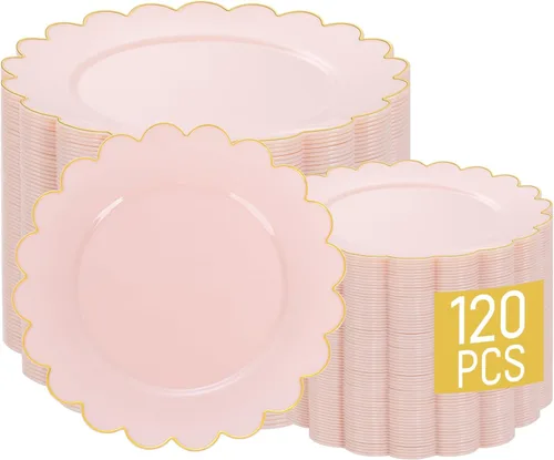 Miniatura 18 de LIYH - 120 platos de plástico azul bebé con borde dorado, platos desechables de plástico azul claro, incluye 60 platos llanos de 10.25 pulgadas y 60