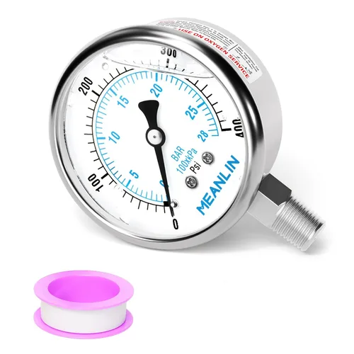 Miniatura 30 de MEANLIN MEASURE Medidor de presión de acero inoxidable relleno de líquido de 0 ~ 100 psi con junta de acero inoxidable 316, esfera de cara NPT