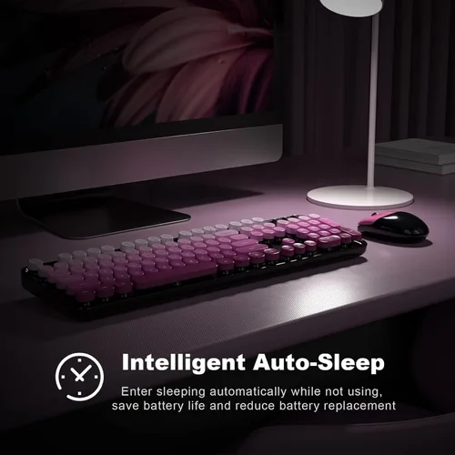 Miniatura 123 de KNOWSQT Combo de teclado y ratón inalámbrico, teclados lindos de tamaño completo estilo máquina de escribir 2.4G azul colorido - receptor USB Plug