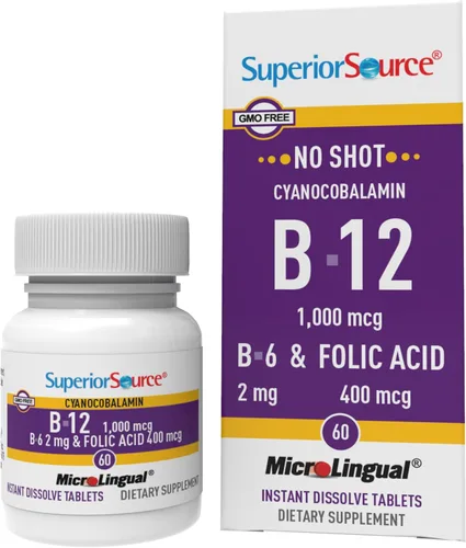 Miniatura 10 de Superior Source No Shot Vitamina B-12 Cianocobalamina 10000 mcg - Vitamina B-12 para apoyar la producción de energía, la salud del cerebro