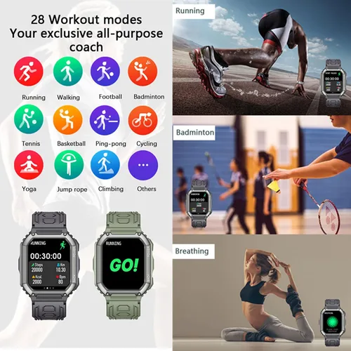 Miniatura 6 de Tuanzi KR06 Reloj inteligente deportivo negro 1.8 pulgadas Bluetooth Call Music Play Asistente de voz Monitor de salud Multi modos deportivos