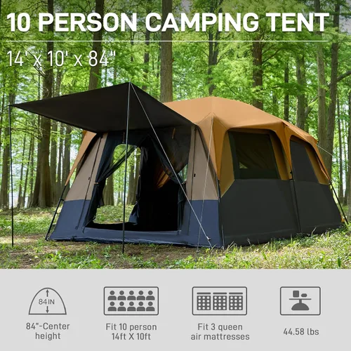 Miniatura 7 de EVER ADVANCED Tienda de campaña con diseño blackout para 10 personas, tienda de múltiples habitaciones para la familia, tiendas grandes con Naranja