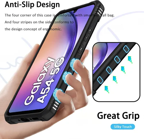 Miniatura 5 de Miimall Funda resistente para Samsung Galaxy A54 0.18 oz, cuerpo completo, soporte de anillo giratorio, protección a prueba de caídas de grado