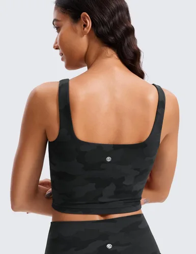 Miniatura 38 de CRZ YOGA Butterluxe Brasier deportivo de cuello cuadrado para mujer, estilo camiseta corta sin mangas, acolchado con soporte integrado para yoga