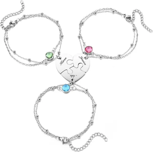 Zysta Juego de pulseras personalizadas de rompecabezas de corazón a juego con nombre personalizado, 234 piezas de acero inoxidable para mejor amiga,
