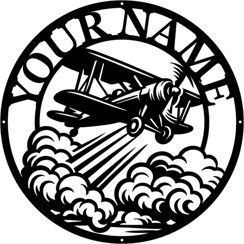 Miniatura 16 de Magilab Placa de pared de avión retro con nombre personalizado, decoración de metal de hierro personalizado, letrero de aviación negro de 8 a 30