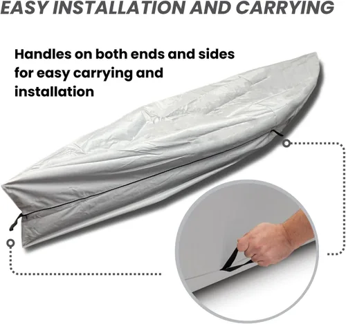 Miniatura 3 de EliteShield Cubierta para canoa, cubierta para kayak; impermeable, resistente a los rayos UV, de poliéster de grado marino, canoa, kayak, barco, Gris