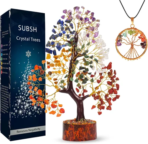 Miniatura 28 de Árbol de la vida de cristal amatista de 10-12 pulgadas con 2 colgantes de chakra – Bonsái de cristal sanador, árbol del dinero para energía