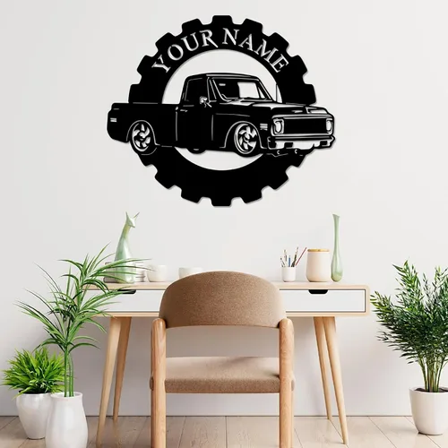 Miniatura 7 de Letrero de metal personalizado con nombre de camión, semirremolque, arte de pared para valla de garaje, patio, decoración al aire libre, letrero