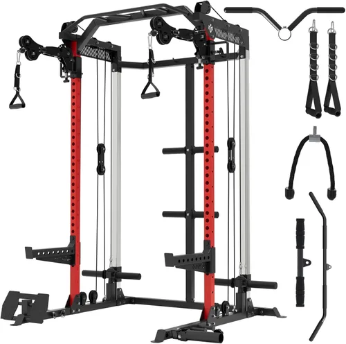 Miniatura 18 de Mikolo - Jaula de fuerza, estante de potencia de 2000LB con sistema de polea doble independiente, máquina de entrenamiento multifunción