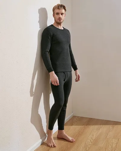 Miniatura 4 de LAPASA Conjunto de ropa interior térmica ultra pesada para hombre, capa base de forro polar con forro polar largo M63, Negro