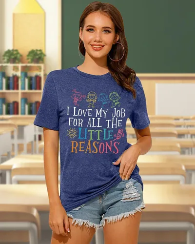 Miniatura 2 de Camisetas de profesor para mujer con texto en inglés "I Love My Job for All The Little Reasons", camisetas divertidas para enseñar, regalo
