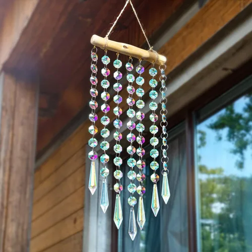 Miniatura 8 de Adorno colgante de prisma de cristal atrapasol de 13 pulgadas para árbol de Navidad, campanillas de viento de cristal, cadena de cuentas de vidrio
