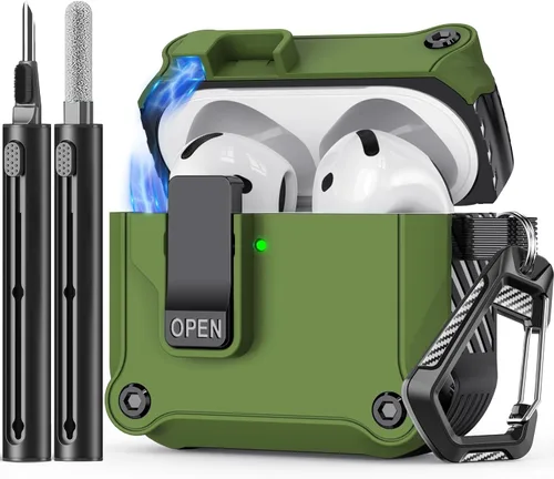 Miniatura 8 de Inesore Funda compatible con AirPods de 4ª generación, con kit de limpieza, interruptor automático seguro para la nueva funda de carga Airpods 4