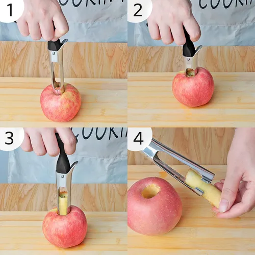 Miniatura 6 de Asdirne Descorazonador de manzana premium, hoja de acero inoxidable de grado alimenticio, mango ergonómico resistente, fácil de usar, afilado