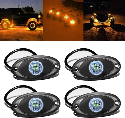 4 Cápsulas de Luces LED de Roca para Jeep ATV SUV Automóvil Todoterreno Camión Barco Resplandor Inferior de Carrocería Lámpara de Sendero Plataforma