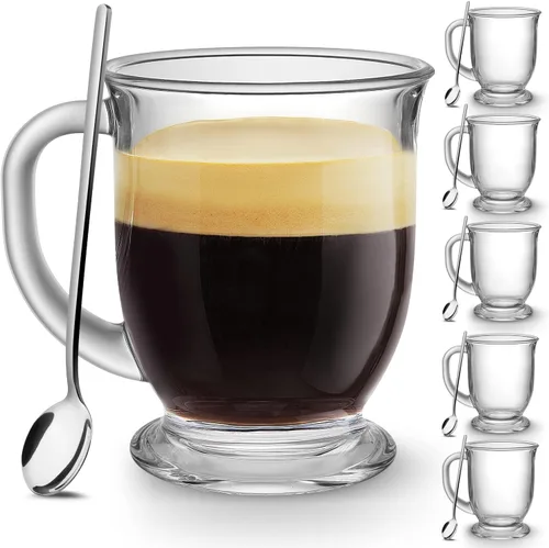 Miniatura 7 de Mfacoy Juego de 4 tazas de café de vidrio, taza de café grande transparente de 15 onzas con asas para bebidas calientes, tazas transparentes