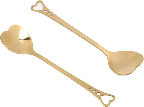 Miniatura 8 de Pssopp 2 cucharas de postre de café, diseño en forma de corazón, cuchara de metal para agitar, té, postre, bebidas, helado, Oro, Moderno