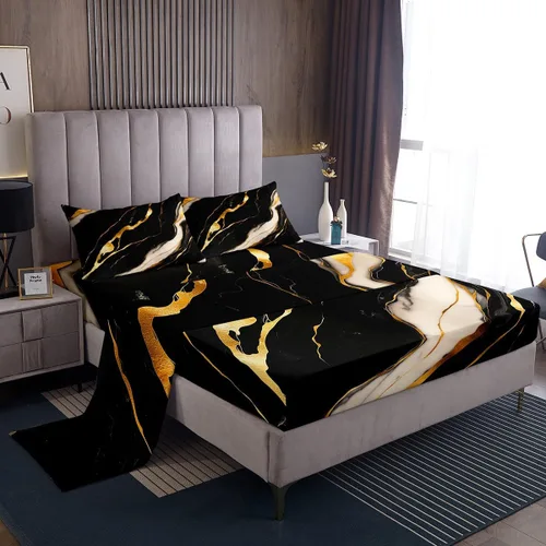 Miniatura 15 de Erosebridal Juego de sábanas tamaño individual de acuarela gris con mármol negro para niños y adolescentes, juego de ropa de cama