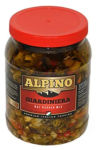 Alpino Brand - Mezcla de pimiento picante Giardiniera con verduras en escabeche calidad de restaurante - 64 onzas