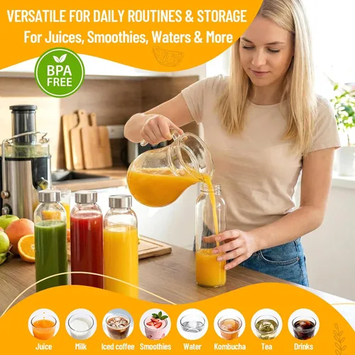 Miniatura 3 de Luxfuel Botellas de vidrio transparente de 24 onzas con tapas, botellas de agua de vidrio reutilizables con tapa de acero inoxidable para jugos