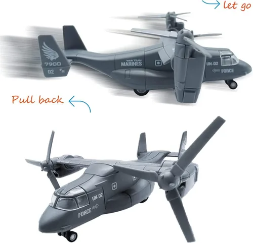 Miniatura 5 de Avión de helicóptero de transporte militar de metal fundido a presión - Modelo de aleación a escala 1:400, juguete de avión rotor gemelo, Tiltrotor
