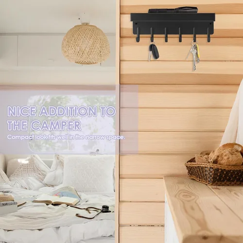 Miniatura 6 de VIS'V Soporte para llaves de pared, soporte adhesivo compacto para llaves con bandeja, 6 ganchos, 2 opciones de montaje, negro